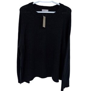 J.Crew Crewneck Sweater XXL Womens Black High Rib Wool Alpaca Blend Side Slits